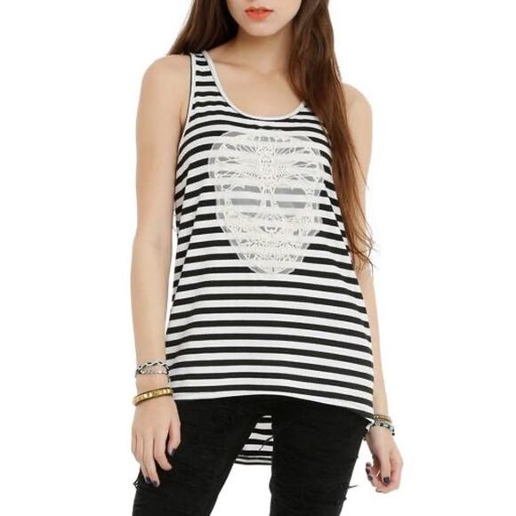 Hot Topic Black & White Striped Lace Sugar Skull Tank Top - Size Small - Hi-Low - Picture 1 of 7